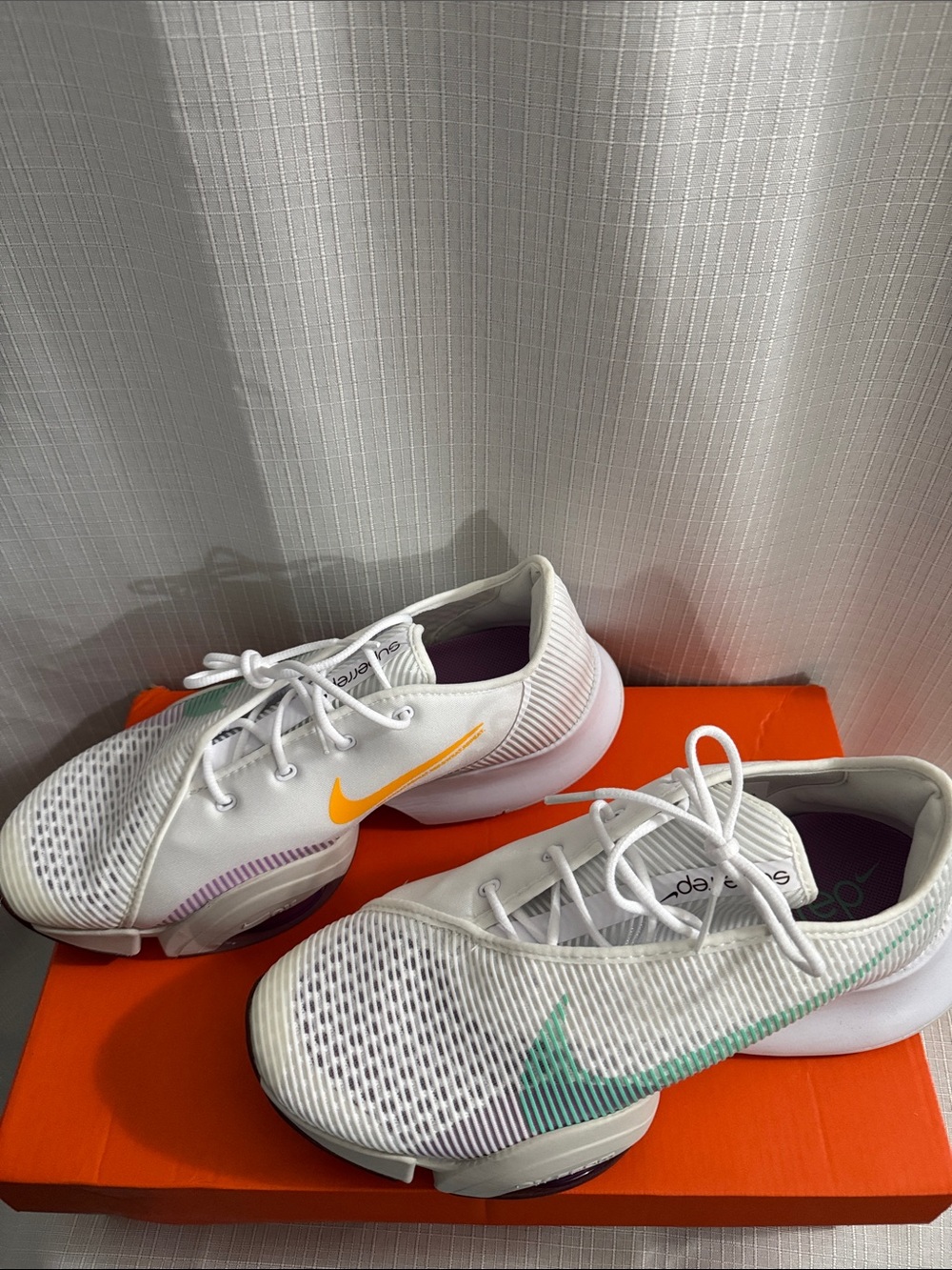 Nike, Women’s, White Air Zoom, Teal & Yellow Swooshes